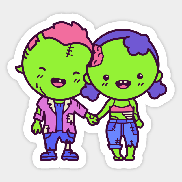 Cute Kawaii Zombie Couple Cartoon Sticker by SLAG_Creative